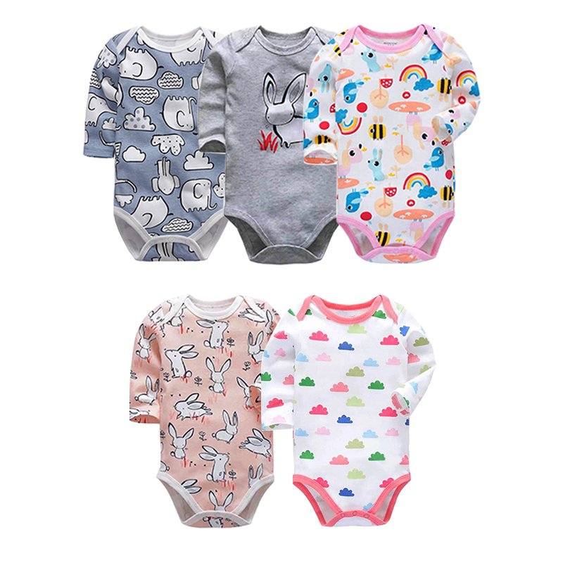Wholesale Mixed 5 In 1 Knit Soft Cotton Baby clothing set Baby Girls Winter Ribbed Triangle Romper set 5 Pieces Body Suit