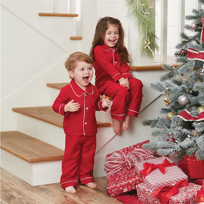 wholesale cotton blank kids pajamas set 2024 winter two piece children boys girls custom kids pajamas