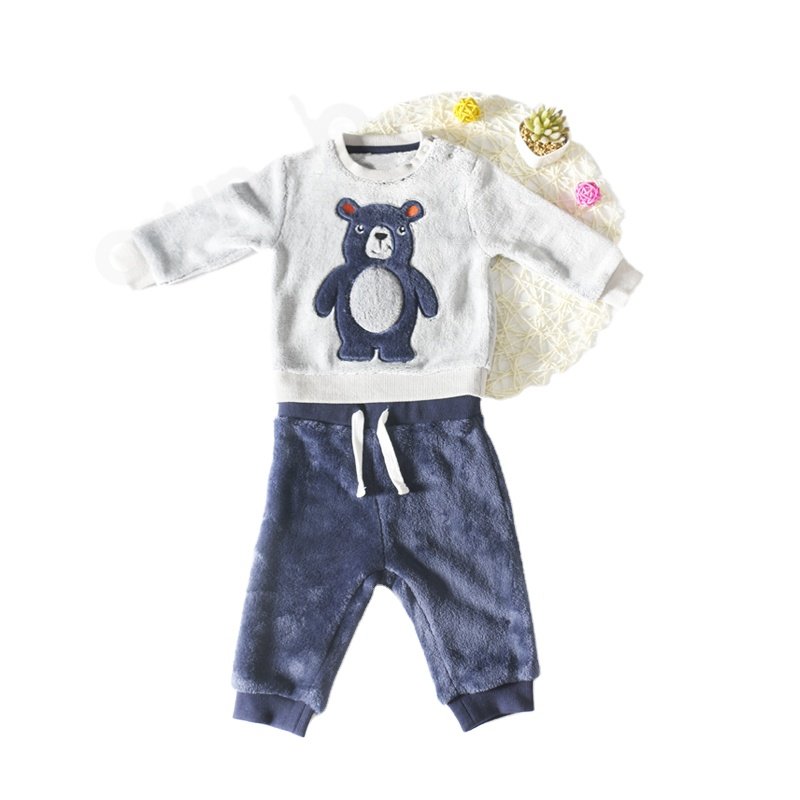 factory direct sales customize winter Baby boys Clothes Sets 2 Piece Embroidered Long Sleeve velvet fabric Baby clothing set