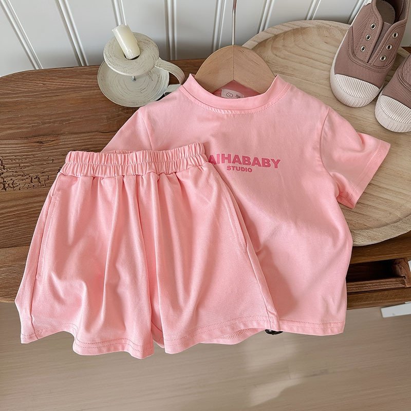 Wholesale kids workout clothes plus size knit summer running athletic joggers shorts tracksuit Boy Girl clothing set