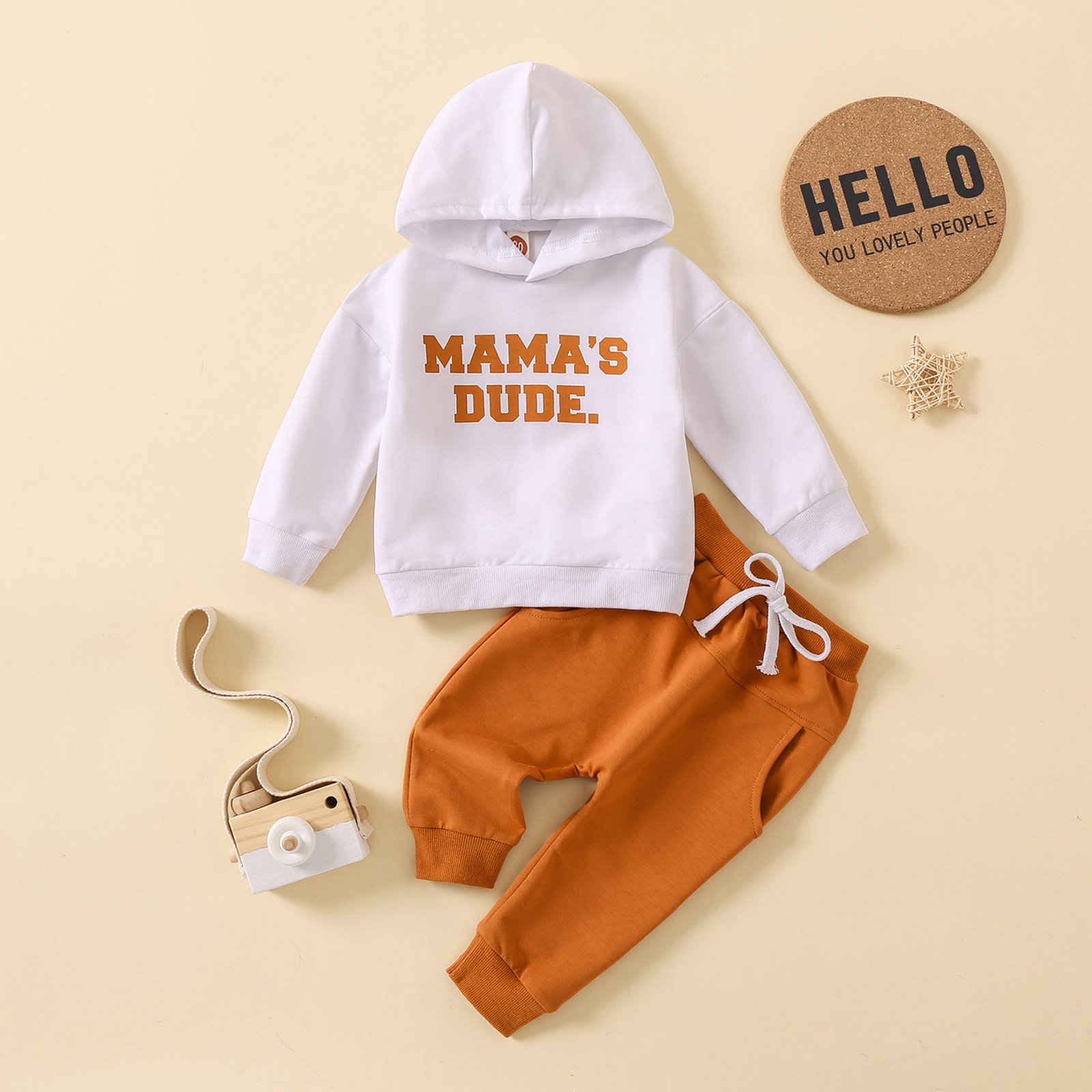 Casual Sports Suit for Boys Spring & Summer Solid Pattern Letter Printing Hooded Vest and Pants Fashion Baby Clothing