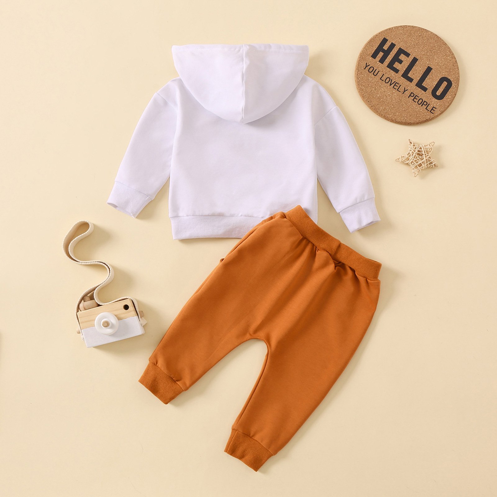 Casual Sports Suit for Boys Spring & Summer Solid Pattern Letter Printing Hooded Vest and Pants Fashion Baby Clothing