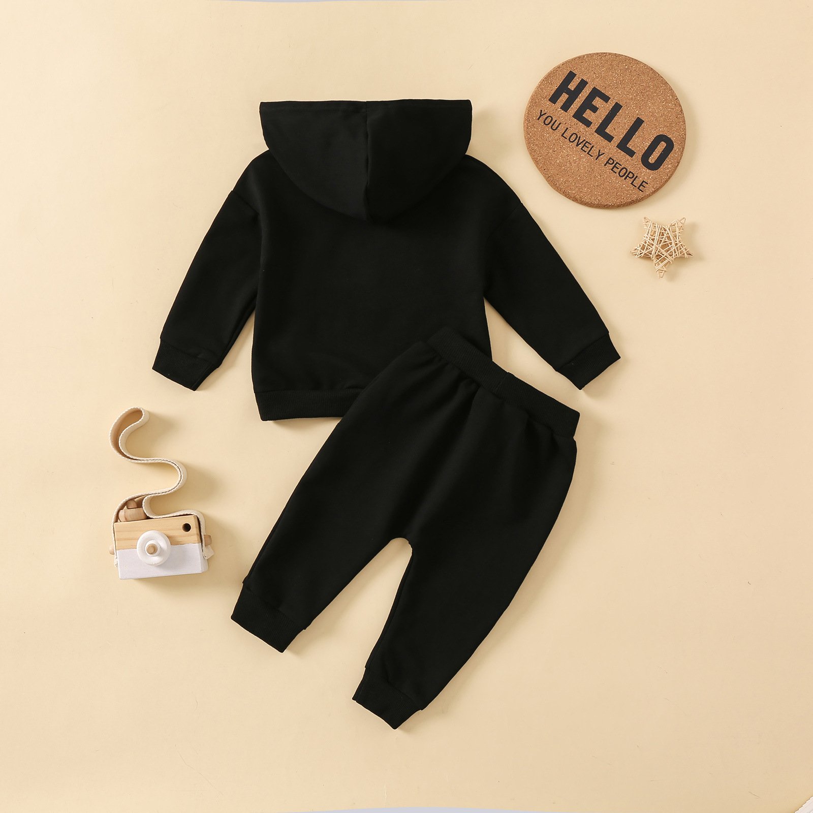 Casual Sports Suit for Boys Spring & Summer Solid Pattern Letter Printing Hooded Vest and Pants Fashion Baby Clothing