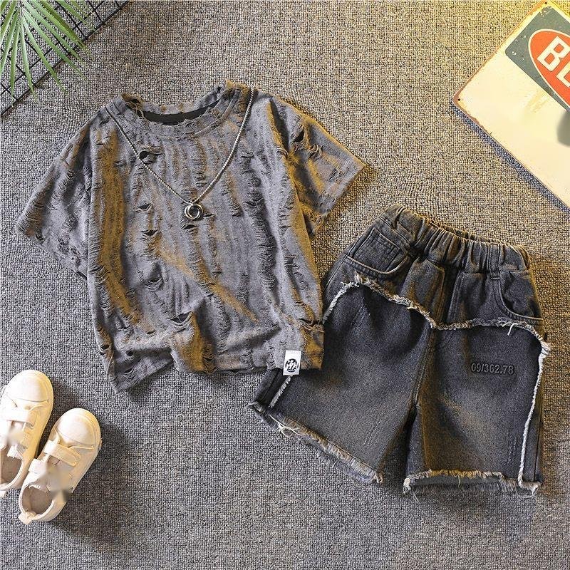 Hot Selling Summer Children Outfits T-shirt and Shorts 2pcs Casual Clothes Sets for Teenagers Boys