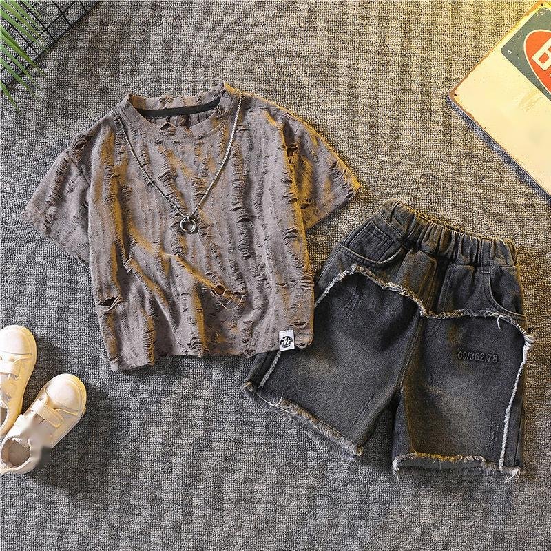 Hot Selling Summer Children Outfits T-shirt and Shorts 2pcs Casual Clothes Sets for Teenagers Boys
