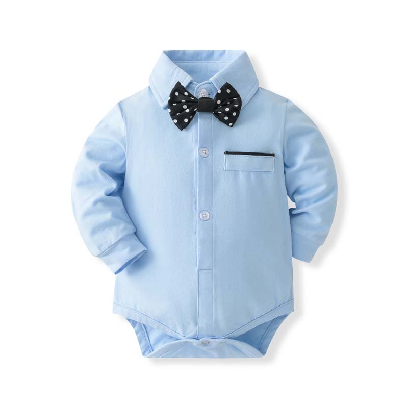 Infant Baby Boy Short Long Sleeve White Christening Boy Suit with Bonnet KBLS-029