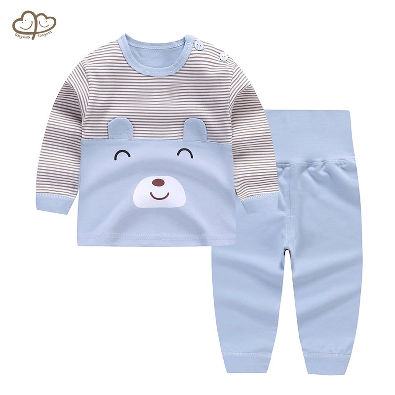 Wholesale Kids Clothing Sets Casual Home Use High Waist Cotton Belly Protection Striped Pattern Autumn Girl Design Cartoon Boys