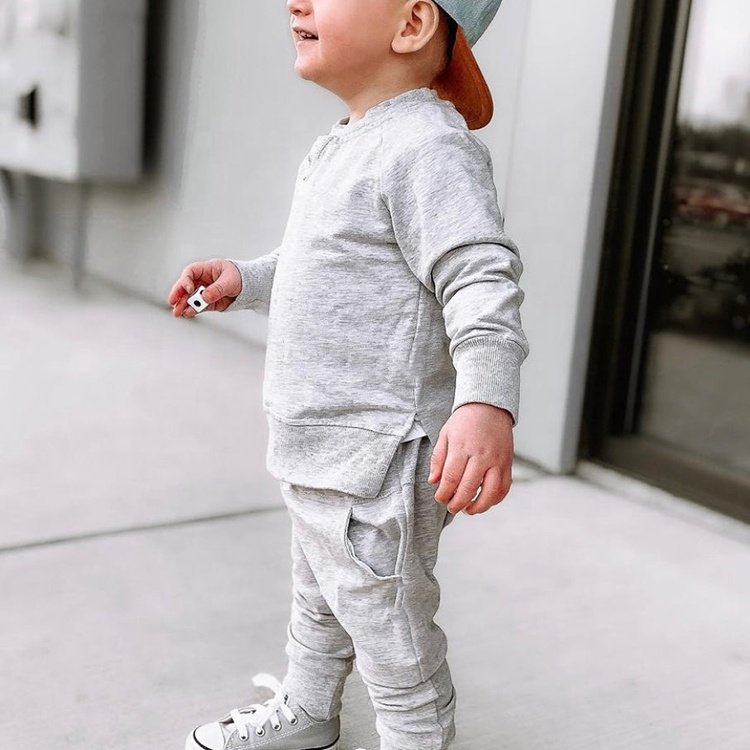 100% Cotton Plain Crewneck Pullover For Kids Full Sleeve Boys Clothing Sets Kids Hoodie