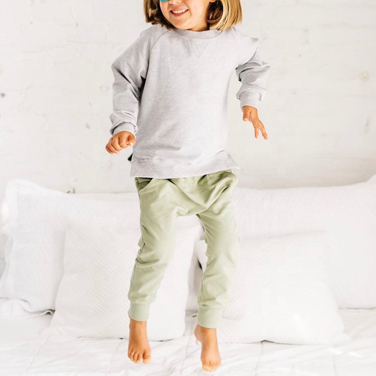 100% Cotton Plain Crewneck Pullover For Kids Full Sleeve Boys Clothing Sets Kids Hoodie