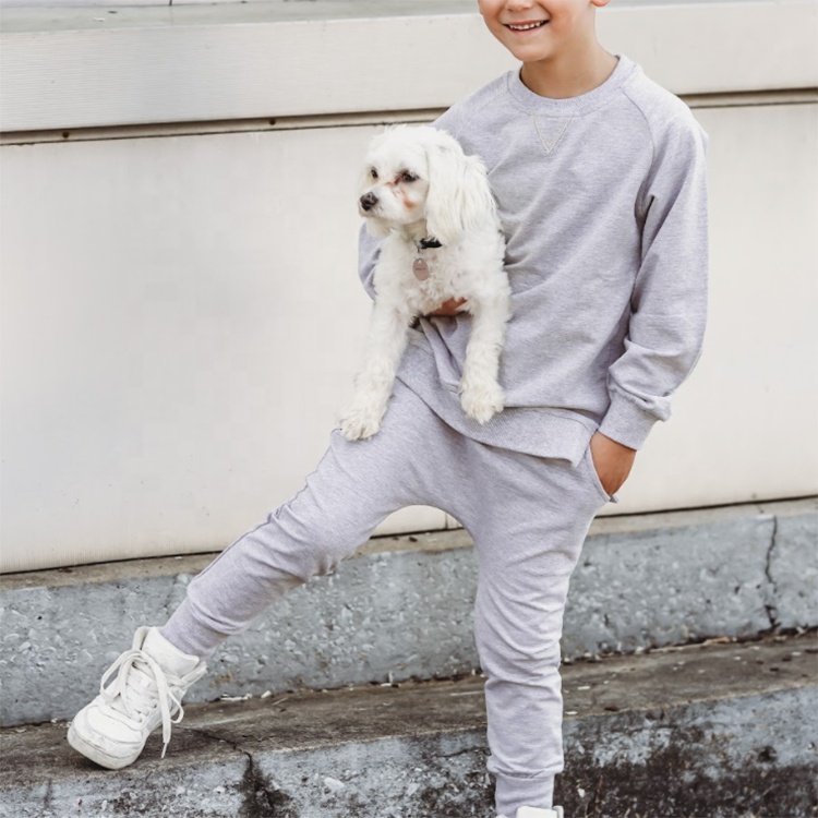 100% Cotton Plain Crewneck Pullover For Kids Full Sleeve Boys Clothing Sets Kids Hoodie