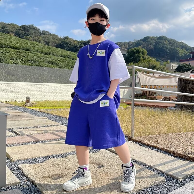 2024 New Summer Kids Clothes Casual Cotton Sportswear Set Boys Two-Piece Short Sleeved Clothing with Printed Pattern