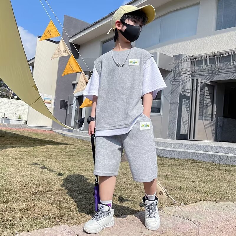 2024 New Summer Kids Clothes Casual Cotton Sportswear Set Boys Two-Piece Short Sleeved Clothing with Printed Pattern