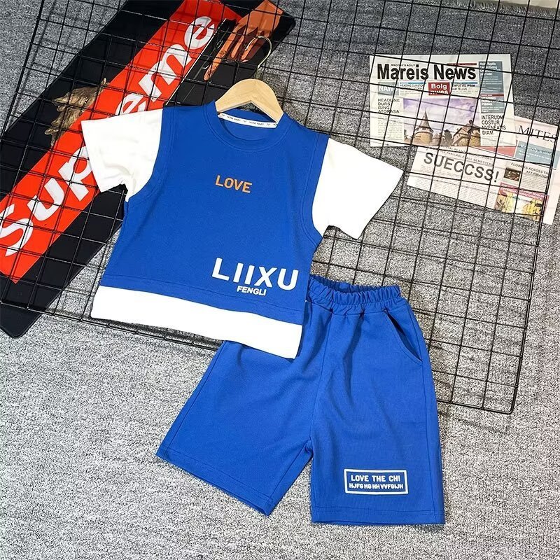 2024 New Summer Kids Clothes Casual Cotton Sportswear Set Boys Two-Piece Short Sleeved Clothing with Printed Pattern