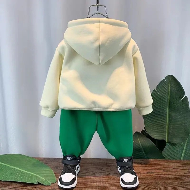 2023 Autumn Hooded Pants Sports Boys' Suit Long-sleeve Children Teenage Boy Sets Cartoon Bear Casual Boys Clothing Costume