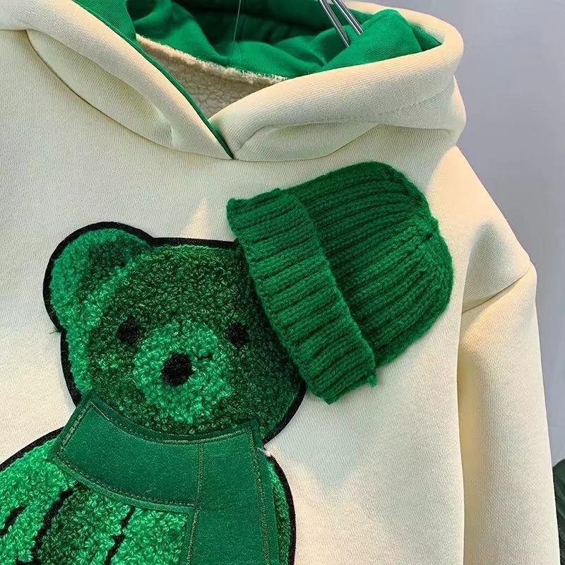 2023 Autumn Hooded Pants Sports Boys' Suit Long-sleeve Children Teenage Boy Sets Cartoon Bear Casual Boys Clothing Costume