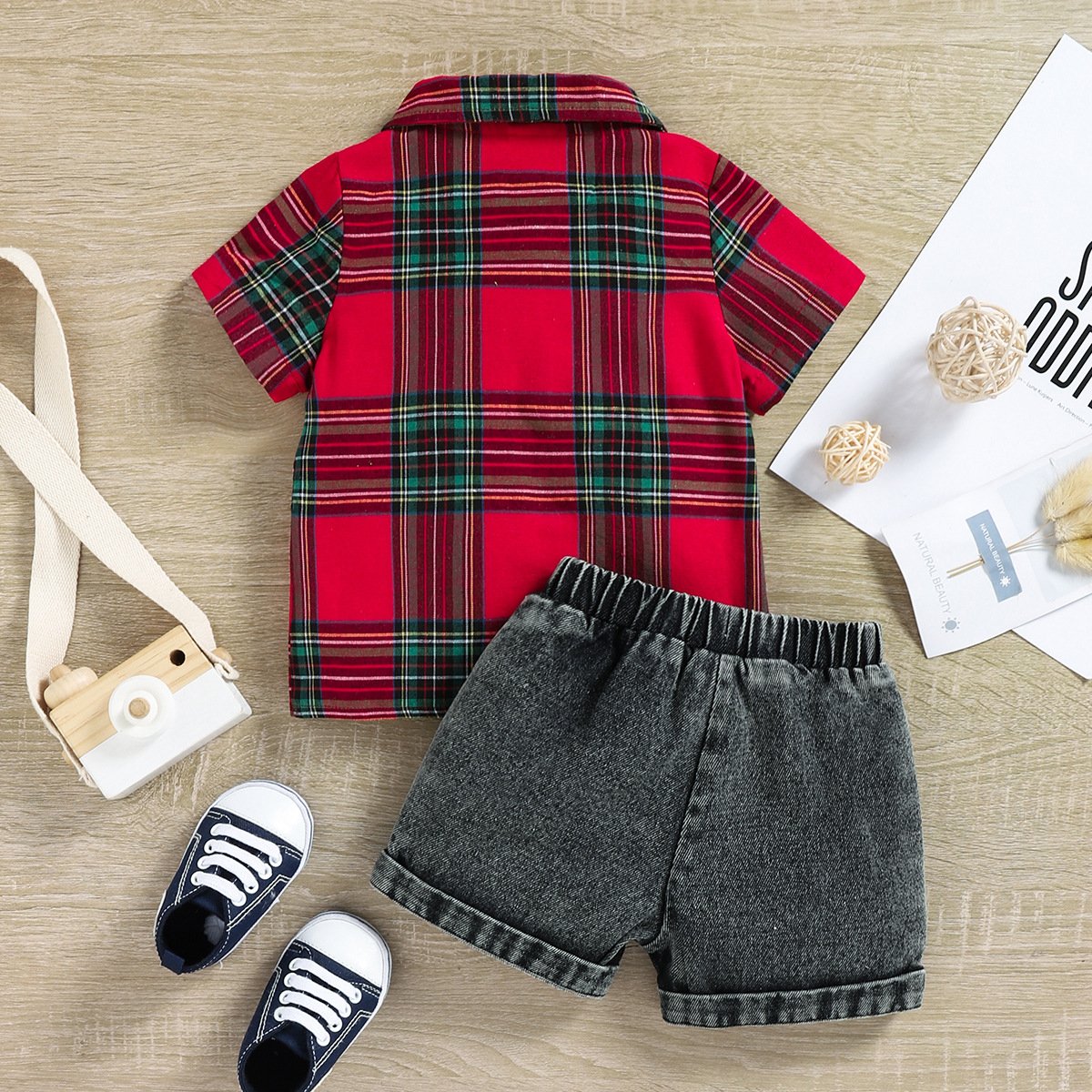Kids Toddler Baby Girls spring Summer Plaid Cotton Short Sleeve Shirt Jeans Shorts 6 Month Old Baby Boy Clothes Baby Out Fit