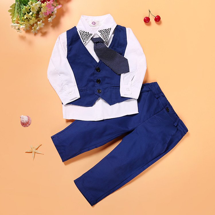 Kids Clothing Boys White Shirt With Tie+Vest+Trousers Baby Gentleman Suit Toddler Boy Clothes Sets Children Wear 2 -7Y C14150