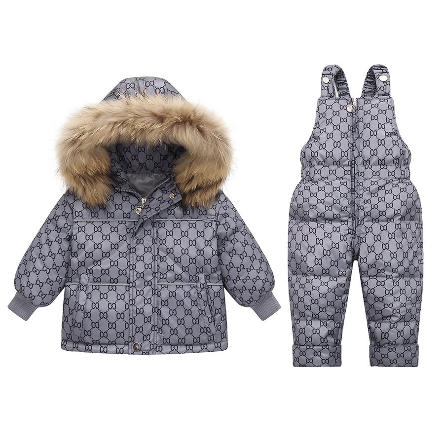 Children down jacket suit winter new baby baby suspenders boys and girls suit
