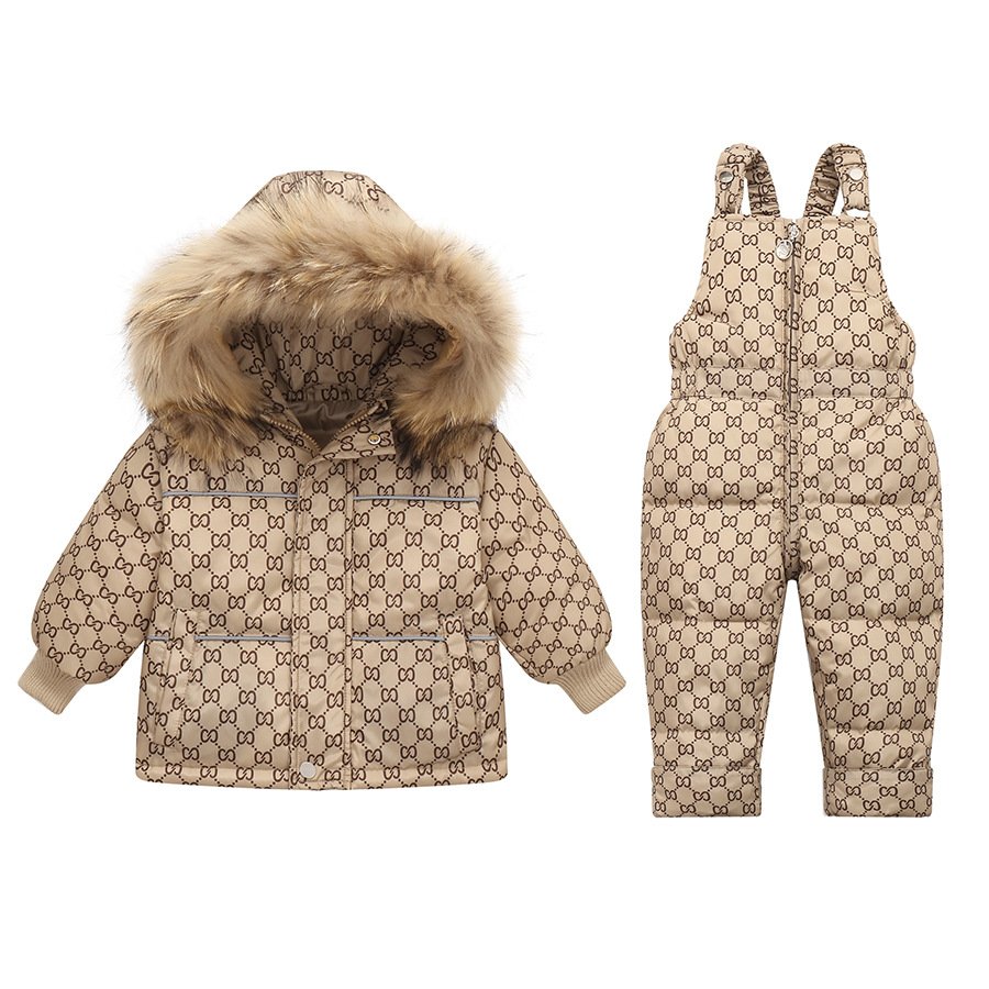 Children down jacket suit winter new baby baby suspenders boys and girls suit