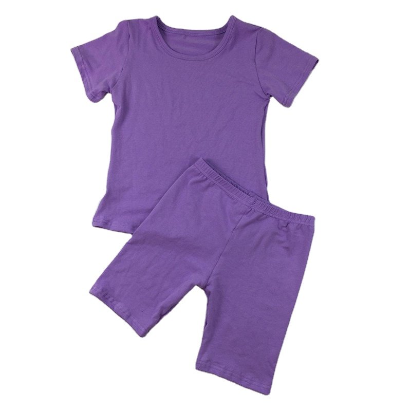 Summer Wholesale 40 Colors Kids Clothing Sets Little Girls Boys T-shirts Short Solid Cotton Baby Outfit Boutique Newest Set
