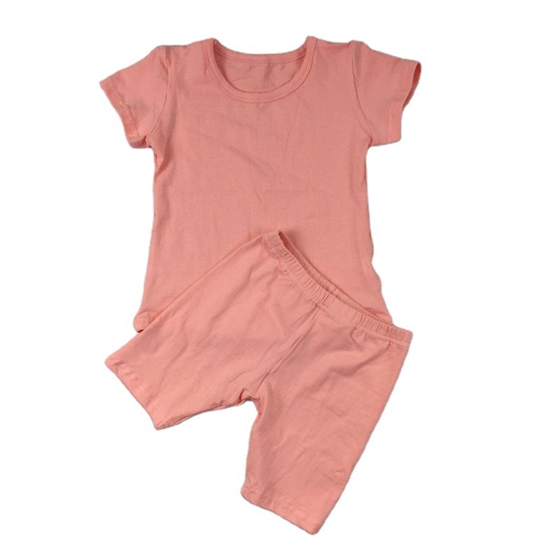 Summer Wholesale 40 Colors Kids Clothing Sets Little Girls Boys T-shirts Short Solid Cotton Baby Outfit Boutique Newest Set