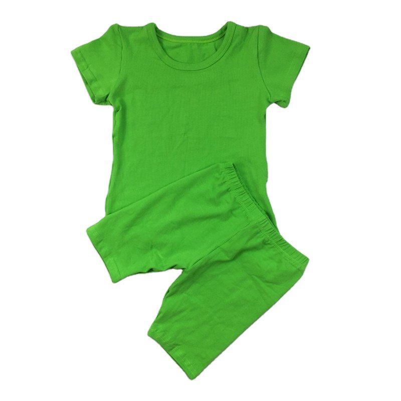 Summer Wholesale 40 Colors Kids Clothing Sets Little Girls Boys T-shirts Short Solid Cotton Baby Outfit Boutique Newest Set