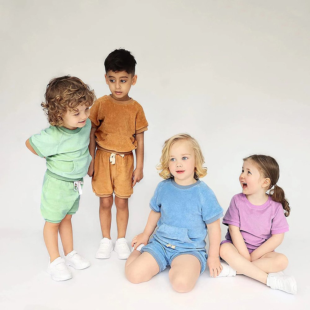 custom tshirts summer Children's Solid T shirt and Shorts Set Unisex Terry Tracksuits Sets for Kids