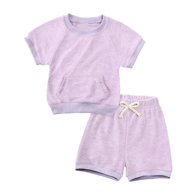 custom tshirts summer Children's Solid T shirt and Shorts Set Unisex Terry Tracksuits Sets for Kids