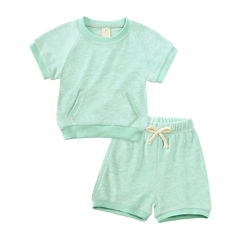 custom tshirts summer Children's Solid T shirt and Shorts Set Unisex Terry Tracksuits Sets for Kids
