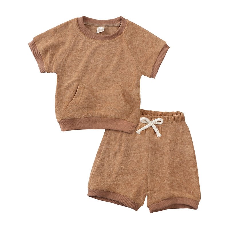 custom tshirts summer Children's Solid T shirt and Shorts Set Unisex Terry Tracksuits Sets for Kids