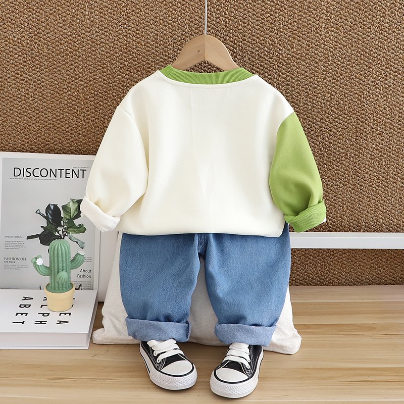Boys Clothes 2024 Spring Autumn Kids Sports Wear Full Sleeve Cartoon Animal T Shirt Denim Pants 2Pcs Children Wholesale Clothing