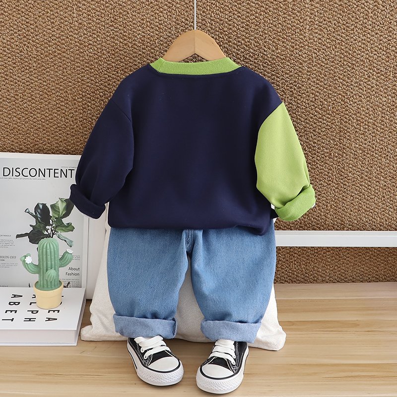 Boys Clothes 2024 Spring Autumn Kids Sports Wear Full Sleeve Cartoon Animal T Shirt Denim Pants 2Pcs Children Wholesale Clothing