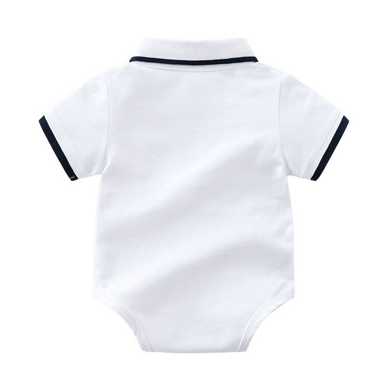 logo custom summer cotton soft baby clothes romper design clothes white polo shirt +shorts+hat baby gift set