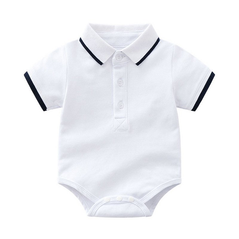logo custom summer cotton soft baby clothes romper design clothes white polo shirt +shorts+hat baby gift set