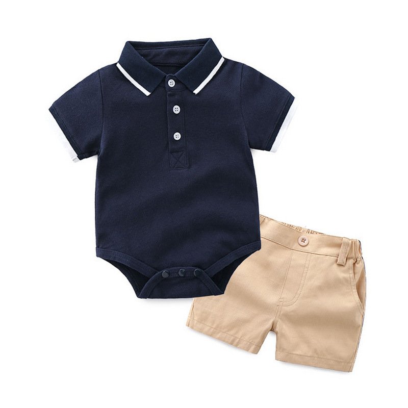 logo custom summer cotton soft baby clothes romper design clothes white polo shirt +shorts+hat baby gift set