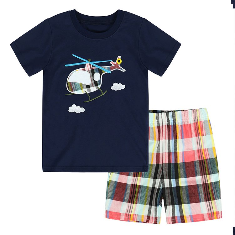 Boy clothing sets boys high-quality summer letter plaid pocket T shirt shorts kids clothing baby boy clothing sets