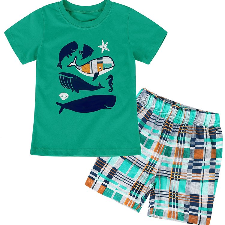 Boy clothing sets boys high-quality summer letter plaid pocket T shirt shorts kids clothing baby boy clothing sets