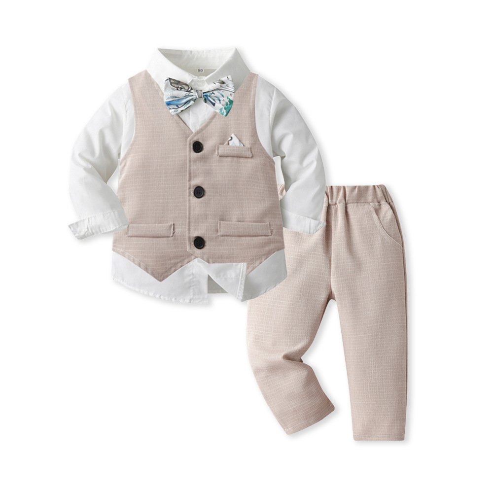 Gentlemen Boys Clothing Sets New Children Long-Sleeved Shirt Vest Pants 3Pcs Suit Baby plaid Suit Christmas