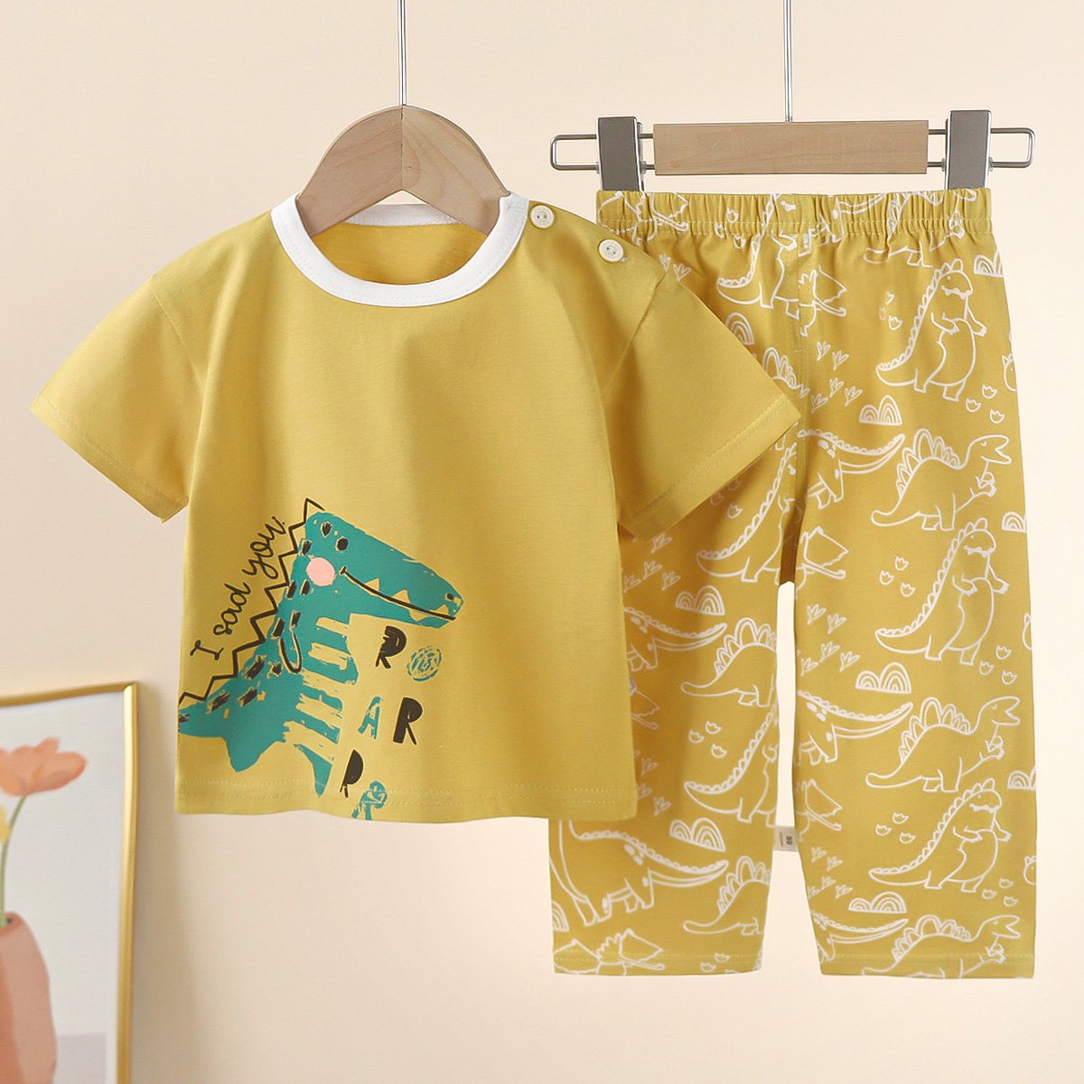 Summer Fashion Short Sleeve Long Pants Children 2 PCS Set Cute Cartoon Skin Friendly Kids Pajama Set Air-conditioned Clothing