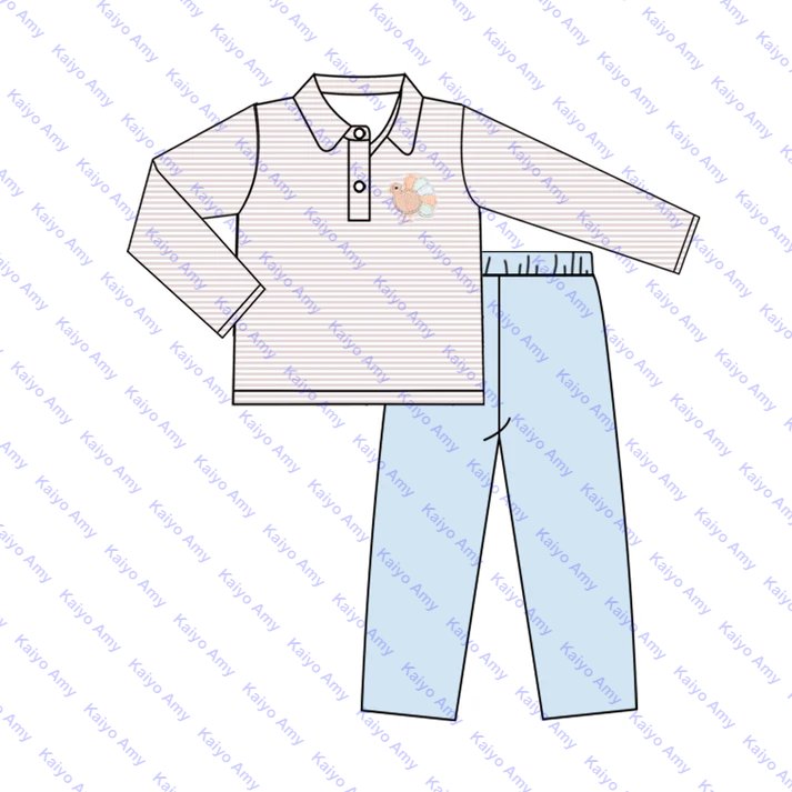 toddler baby thanksgiving clothing two piece pants set tan stripe knit long sleeve kids boys and girls fall winter outfits