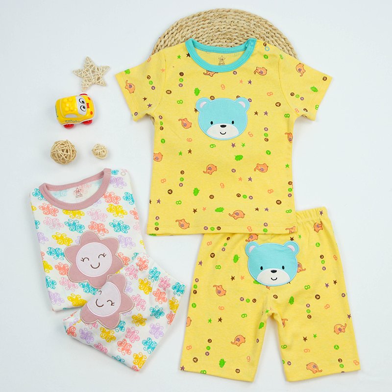Children's short sleeve set pure cotton boys and girls shorts T-shirt home set summer wear baby clothes 1-2 years boys