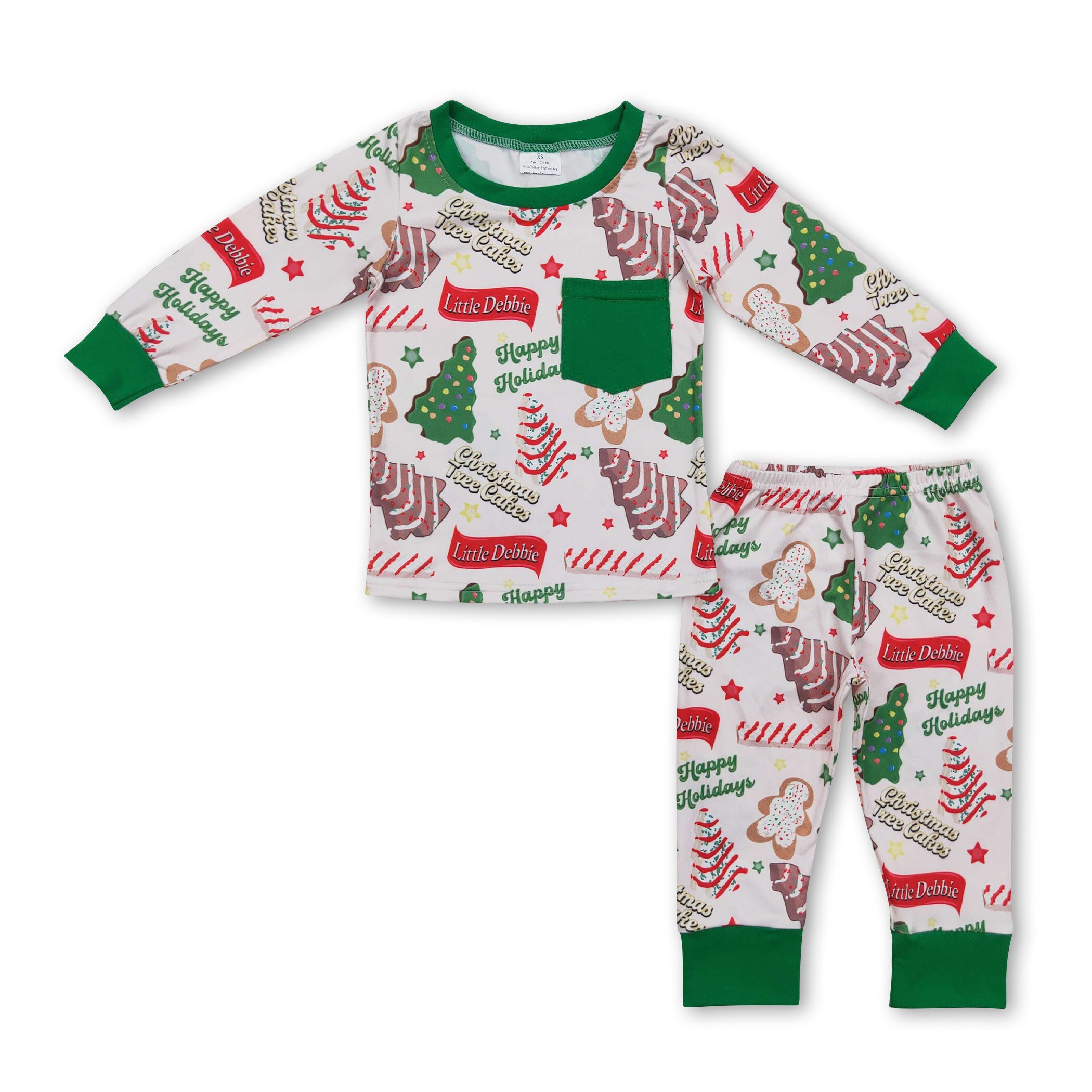 BLPO0506 Vintage fall clothe Christmas trees pattern print green ruffle long sleeve pantsuit western boys pajamas clothing sets