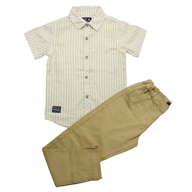 New summer fashion short sleeve shirt long pant cotton woven fabric boys clothing set R T S goods