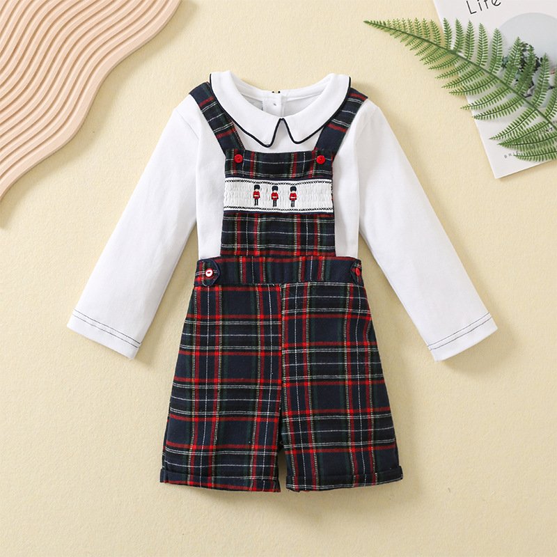 Low Price Wholesale 1-3years Toddler Boys And Girls Clothes Set 2 Pieces Set Kids Gentleman Formal Suit Smocked Children Outfits