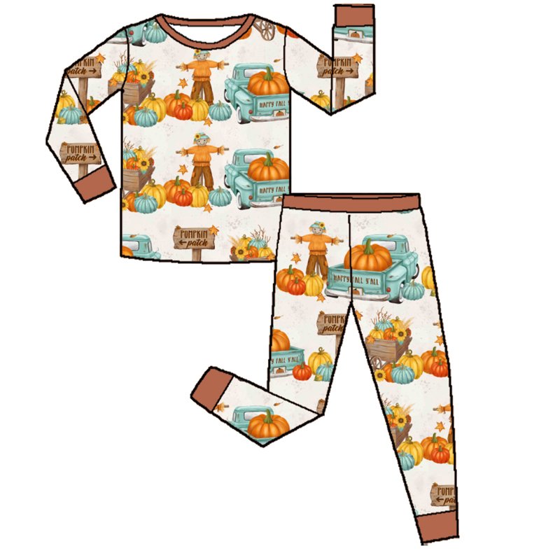 Customized OEM Kids Halloween Pattern Print Sleepwear cute soft milk silk Bamboo Fiber Baby Boys Pajamas Clothing Set