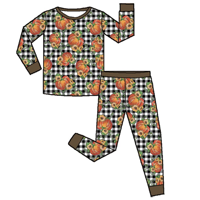 Customized OEM Kids Halloween Pattern Print Sleepwear cute soft milk silk Bamboo Fiber Baby Boys Pajamas Clothing Set