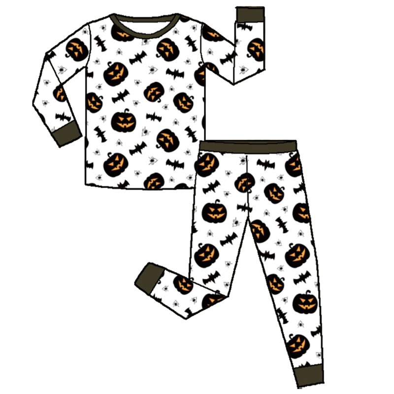 Customized OEM Kids Halloween Pattern Print Sleepwear cute soft milk silk Bamboo Fiber Baby Boys Pajamas Clothing Set