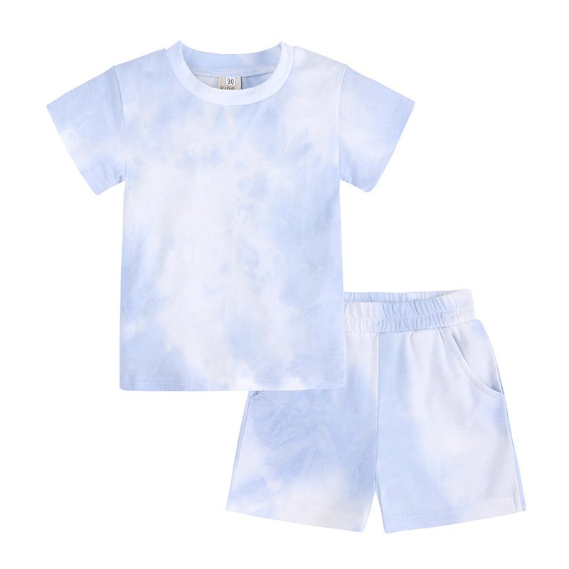 Summer 2 Pcs Sport Tracksuit Tie Dye Children Kids Clothes Short Sleeve Baby T Shirt Boys Clothing Set Cotton Custom Tracksuit