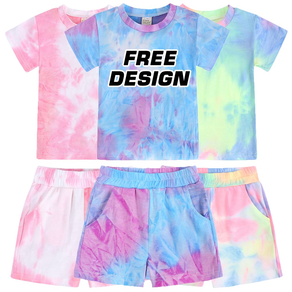 Summer 2 Pcs Sport Tracksuit Tie Dye Children Kids Clothes Short Sleeve Baby T Shirt Boys Clothing Set Cotton Custom Tracksuit