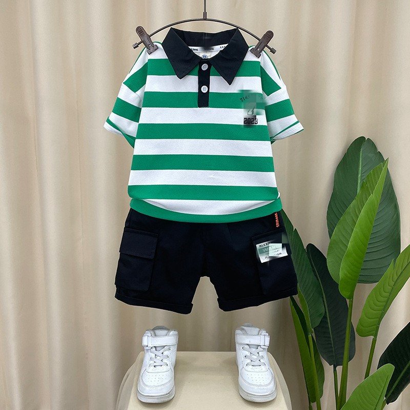 Summer Children Outfits 2pcs Striped T-shirt+Shorts Casual Boy Clothes Set